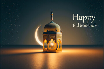 Ai generated image of mosque with eid fitr concept