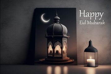Ai generated image of mosque with eid fitr concept