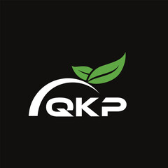 QKP letter nature logo design on black background. QKP creative initials letter leaf logo concept. QKP letter design.