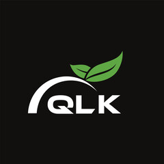 QLK letter nature logo design on black background. QLK creative initials letter leaf logo concept. QLK letter design.
