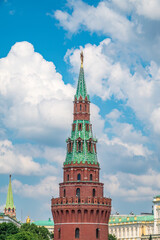 Fototapeta premium Vodovzvodnaya Tower at southwestern corner of Moscow Kremlin, overlooking Moscow River. Moscow, Russia