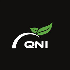 QNI letter nature logo design on black background. QNI creative initials letter leaf logo concept. QNI letter design.