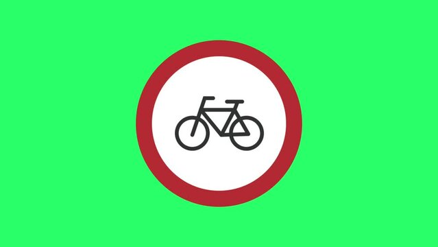 Animation bicycle sign isolate on green background.