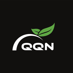 QQN letter nature logo design on black background. QQN creative initials letter leaf logo concept. QQN letter design.