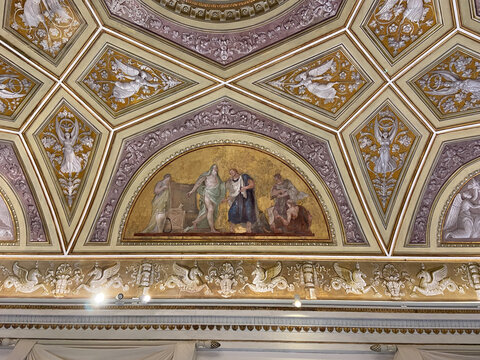 Venice, Italy - February 17, 2023: decor and painting on ceiling in Art and Historic Correr Museum (Museo Correr) in Venice city