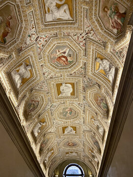 Venice, Italy - February 17, 2023: ornamental ceiling in gallery in Art and Historic Correr Museum (Museo Correr) in Venice city