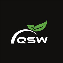 QSW letter nature logo design on black background. QSW creative initials letter leaf logo concept. QSW letter design.