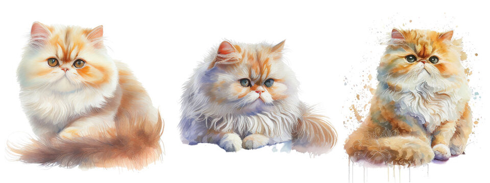 Persian Cats Transparent Image, Watercolor, Generative AI	