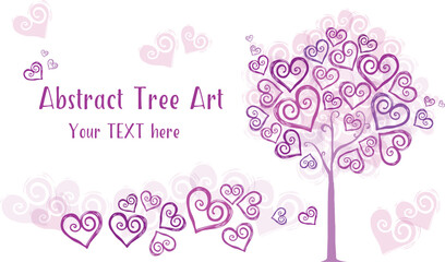 Abstract tree art romantic sweet barbie pink love card template
