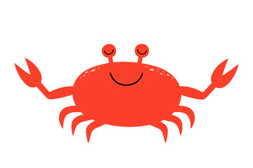 Cute cartoon crab meditates. Smiling sea character. An inhabitant of the underwater world.