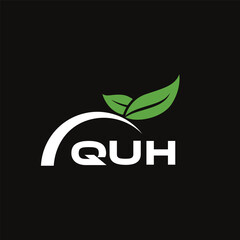 QUH letter nature logo design on black background. QUH creative initials letter leaf logo concept. QUH letter design.