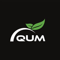 QUM letter nature logo design on black background. QUM creative initials letter leaf logo concept. QUM letter design.