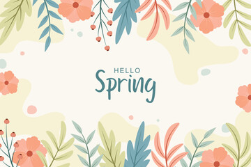 Beautiful spring background with hand drawn flowers