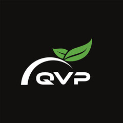 QVP letter nature logo design on black background. QVP creative initials letter leaf logo concept. QVP letter design.