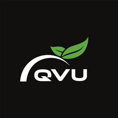 QVU letter nature logo design on black background. QVU creative initials letter leaf logo concept. QVU letter design.