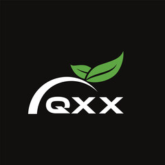 QXX letter nature logo design on black background. QXX creative initials letter leaf logo concept. QXX letter design.