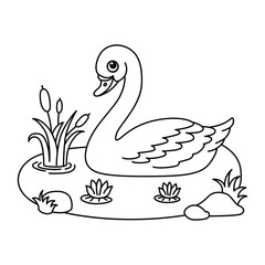 Obraz premium Cute swan cartoon characters vector illustration. For kids coloring book.