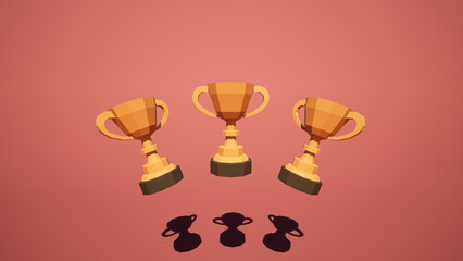golden trophy on a red background Victory concept, award, goal, work hard, The result of a commitment to success, images for inspiration Team Motivation running a successful business,3d illustration