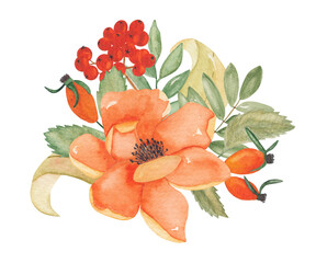 Watercolor autumn orange flower