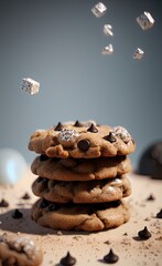Tasty Cookie with Chocolate Chips, Oatmeal, Raisin and Crumbs. Crumbl Cookies. Broken Homemade Cookies. Generative AI