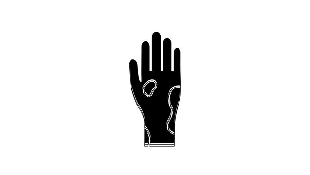 Black Hand with psoriasis or eczema icon isolated on white background. Concept of human skin response to allergen or chronic body problem. 4K Video motion graphic animation