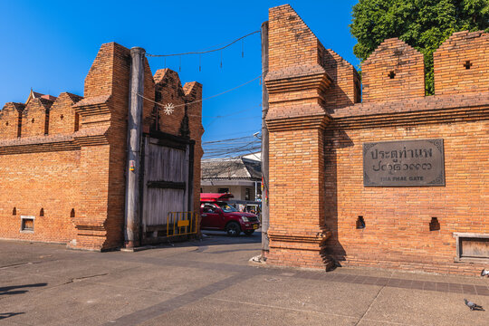 Tha Phae Gate, the eastern gate of chiang mai in thailand. Translation: tha phae gate.