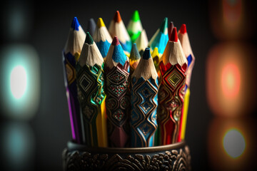 A Row of Brightly Colored Pencils Representing Art and Imagination