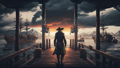 The Adventures of Dick Danger and the Pirate Port on the Dock - obrazy, fototapety, plakaty