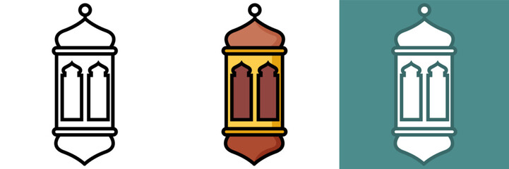 Ramadan Lantern Icon Set - Vector Illustration Collection of Islamic Festive Symbols