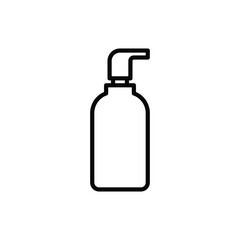 Bath and shower treatments: bottle with dispenser and plastic tube. Shower gel, liquid soap. Thin line icon. Modern vector illustration for beauty shop.