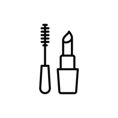 Makeup thin line icon: mascara and lipstick. Logo for makeup artist. Modern vector illustration.