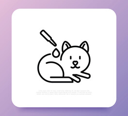 Cat parasite treatment. Vet clinic. Drops for external use. Thin line icon. Vector illustration.
