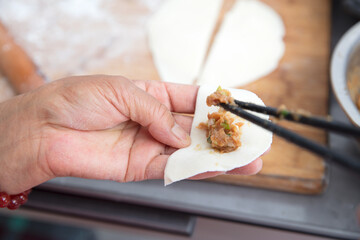 Bag wonton Catering Making hand close-up