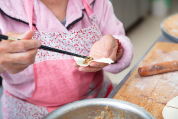 Bag wonton Catering Making hand close-up