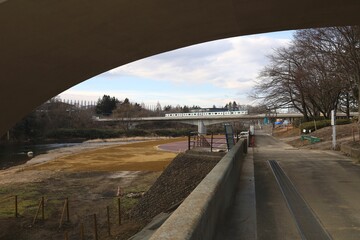 Sendai, Miyagi, Japan, February 2023. Scenery around the bridge over the Hirose River.