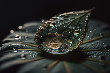 A Single Water Droplet on a Leaf representing the essence of natural beauty