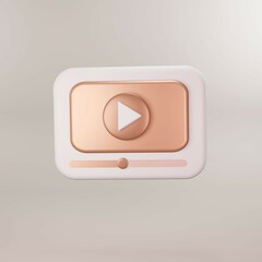 3D video blog icon rose goldicon illustration.3D render ui ux concept.