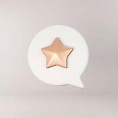 rose gold star rating 3D icon illustrator.3D render with white chat circle.