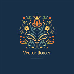 Abstract flowers on a dark background. Vector ornament template. Colorful design elements. Traditional Turkish, Indian motifs. Great for fabric and textile, wallpaper, packaging or any desired idea.