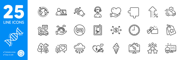 Outline icons set. Cyber attack, Online education and Ice cream icons. Work home, Stop voting, Chemistry dna web elements. Business meeting, Social care, Window cleaning signs. Vector