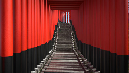 3d illustration rendering. 3D Red torii gate tunnel