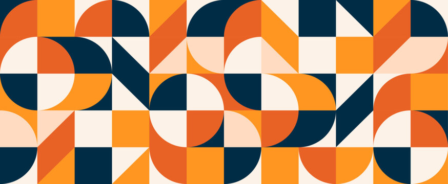 Seamless decorative pattern inspired postmodern of vector abstract dynamic symbols with bold geometric shapes, can be used in the interior, web design, printing