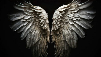 angel wings isolated on black background generative ai