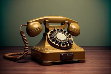 Vintage telephone on a painted wall background.Generative ai.