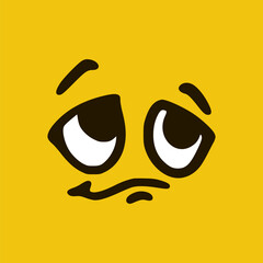 Saddened face. Cartoon face expressions. Doodle characters mouth and eyes illustration.