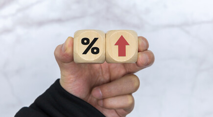 percentage to UP and Down arrow symbol icon. Interest rate, stocks, financial, ranking, mortgage rates and Cut loss concept