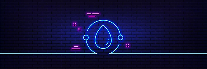 Neon light glow effect. Cold-pressed oil line icon. Organic tested sign. Water drop symbol. 3d line neon glow icon. Brick wall banner. Cold-pressed oil outline. Vector