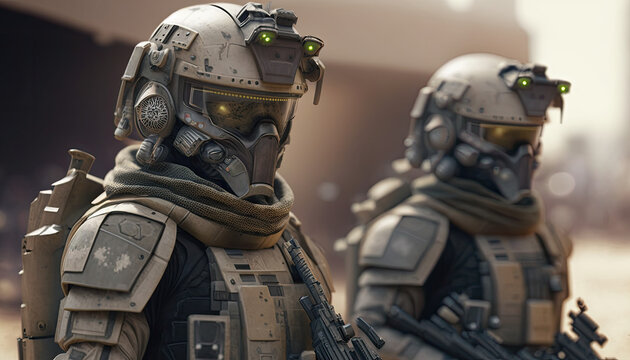 high detail 3d render of future soldiers generative ai