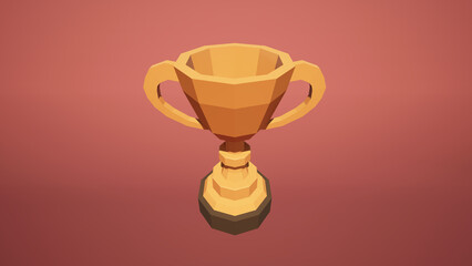 A golden trophy on a red background Victory concept, award, goal, work hard, The result of a commitment to success, images for inspiration Team Motivation running a successful business,3d illustration
