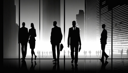 Fototapeta na wymiar silhouettes of businesspeople generative ai
